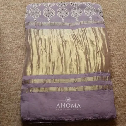 Hand Block printed Ajrakh Lavender Modal Silk Saree
