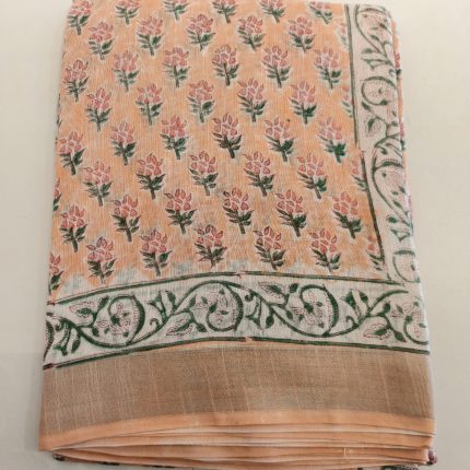 Peach Linen Cotton Saree