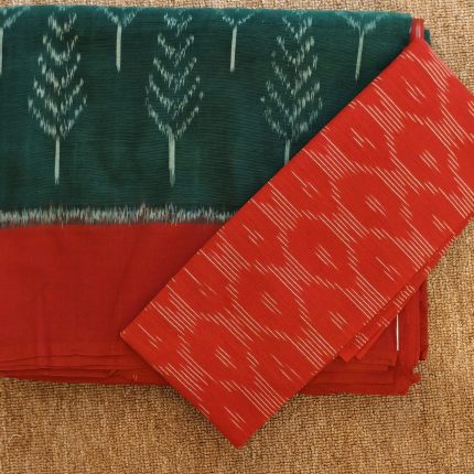 Green And Red Double Ikat Mercerised cotton with Ikat Blouse