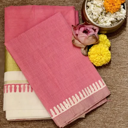 Pink Shaded Kerala Cotton Kasavu saree