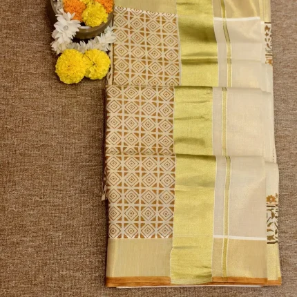 Kerala Tissue Silk Cotton Kasavu Saree