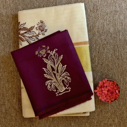 Block printed Kerala Cotton Kasavu saree