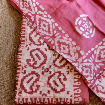 Dark Rose Batik printed Cotton Silk Unstitched Salwar Suit