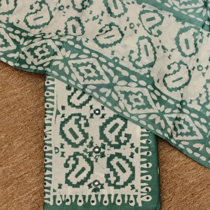 Teal Batik printed Cotton Silk Unstitched Salwar Suit