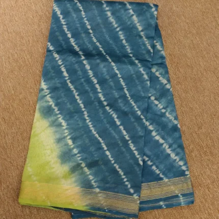 Blue And Green Lehriya Maheshwari Silk Cotton Saree