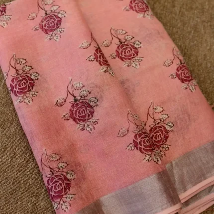 Pink Linen Saree