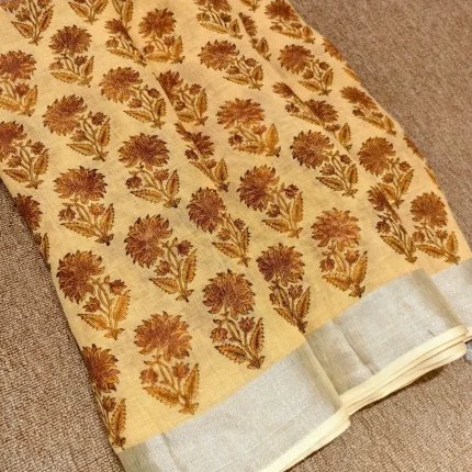 Yellow Linen Saree