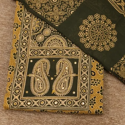 Mustard And Green Cotton Unstitched Salwar Suit