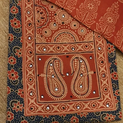 Blue And Red Cotton Unstitched Salwar Suit