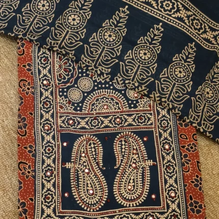 Red And Blue Cotton Unstitched Salwar Suit