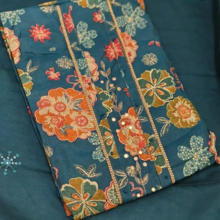 Blue Floral Muslin Unstitched Salwar Suit