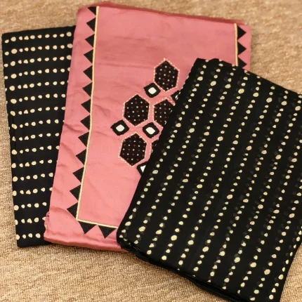 Pink And Black Cotton Silk  Unstitched Salwar Suit
