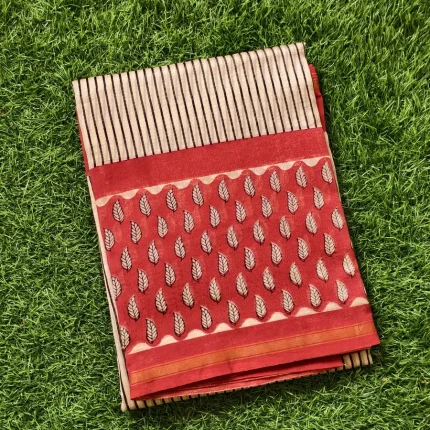 Red Striped Chanderi Cotton Silk Saree