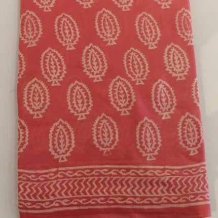 Printed Pink Cotton Saree