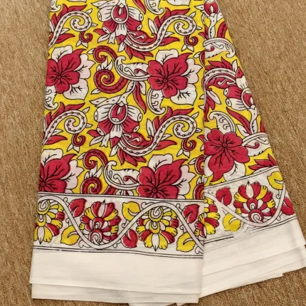 Printed Yellow Cotton Saree