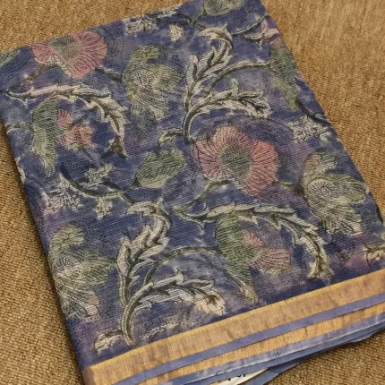 Floral Printed Lavender Kota Doria Saree