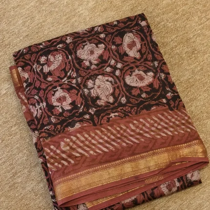 Black And Maroon Maheshwari Silk Cotton Saree