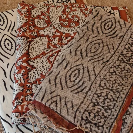 Brown Cotton Unstitched Salwar Suit With Kota Dupatta