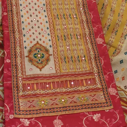 Printed Pink Satin Cotton Unstitched Salwar Suit