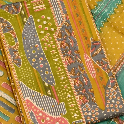 Mustard Cotton Unstitched Salwar Suit