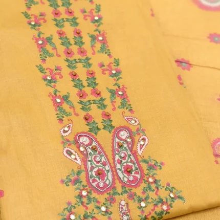 Yellow Cotton Unstitched Salwar Suit
