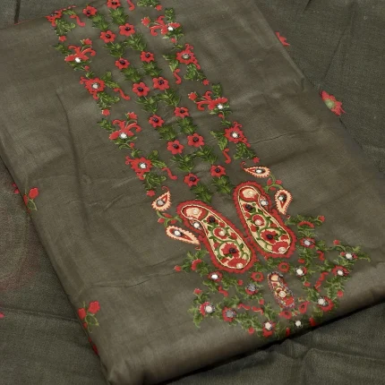 Grey Cotton Unstitched Salwar Suit