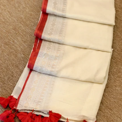 Off -White Mul Cotton saree for Onam