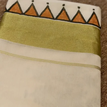 Block printed Kerala Cotton Kasavu saree