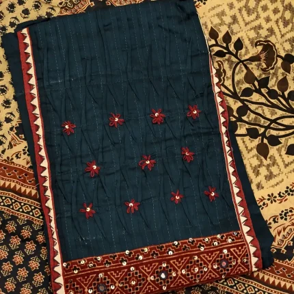 Navy Blue Cotton Silk Unstitched Salwar Suit with Designer Yoke
