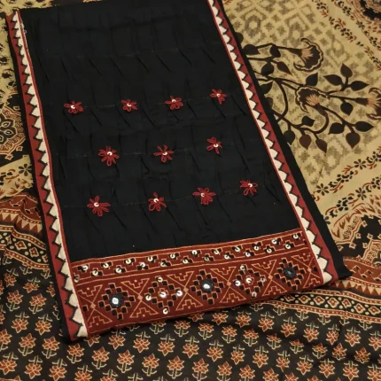 Black Cotton Silk Unstitched Salwar Suit with Designer Yoke