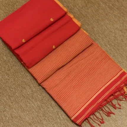 Bright Red Woven Mul Cotton Saree