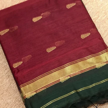 Green And Maroon Semi Maheswari Silk Cotton Saree