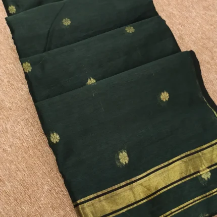 Bottle Green Semi Maheswari Silk Cotton Saree