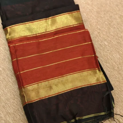 Black And Red Semi Maheswari Silk Cotton Saree