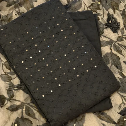 Black Cotton Hakoba Unstitched Salwar Suit